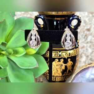 Vintage Butler silver tone and crystal clip-on Earrings - Tear Drop Earrings